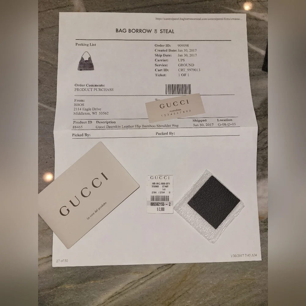 GUCCI authentic L deerskin leather hip shoulder bag, dark brown, bamboo close - Picture 3 of 16